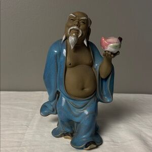 Vintage Chinese Immortal Figurine Holding Peach Longevity Statue 8.5in